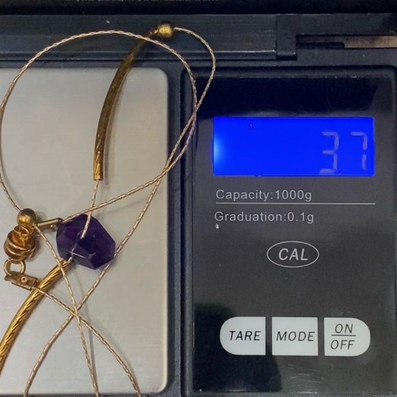 Natural Raw Amethyst Pendant Magnetic Clasp Gold-tone Skinny Chain Necklace - Picture 8 of 12